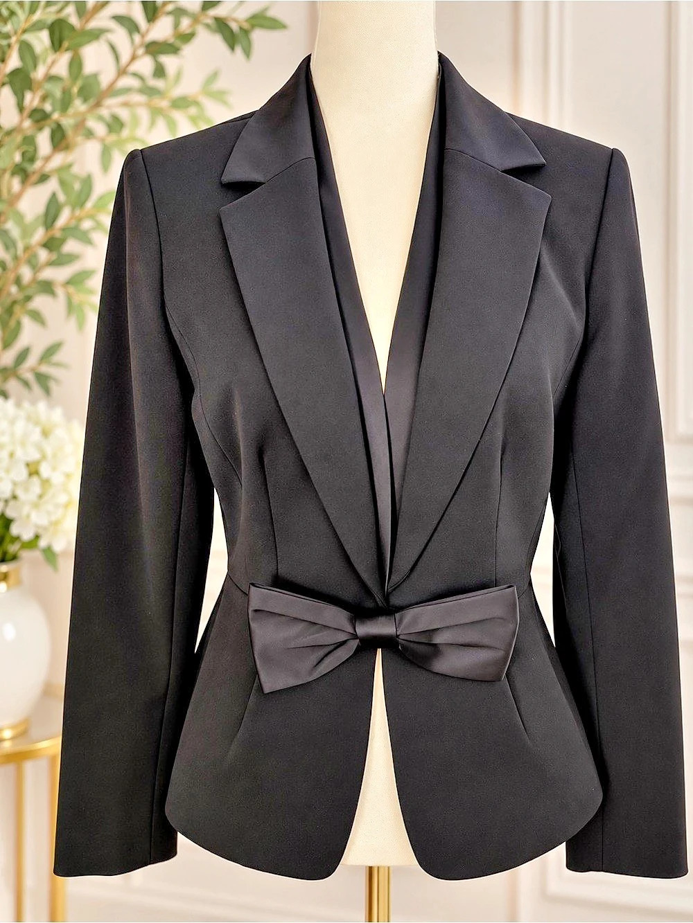 White House Black Market Bow Front Peplum Blazer in Black Size 6 Like New